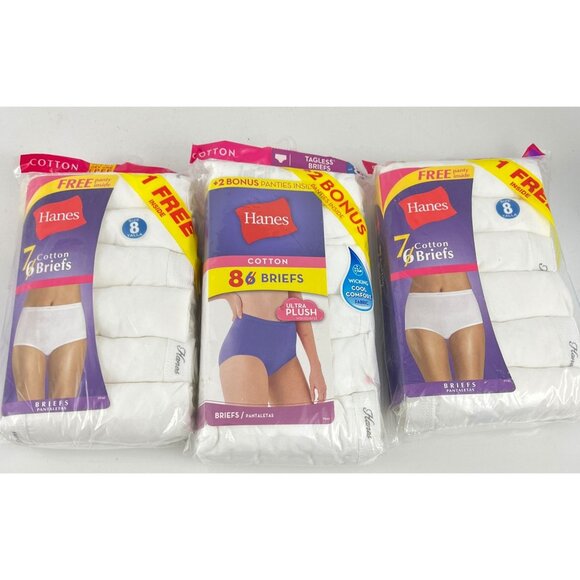 Hanes Women's Briefs 22 Pair Size 8 XL White Cotton Tagless - Picture 1 of 7
